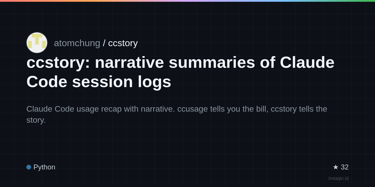 ccstory: narrative summaries of Claude Code session logs