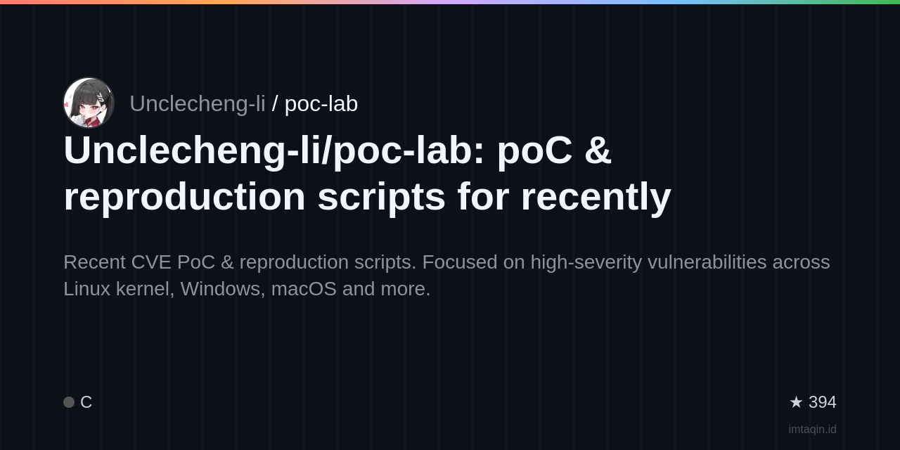Unclecheng-li/poc-lab: poC & reproduction scripts for recently disclosed high-severity vulnerabilities.