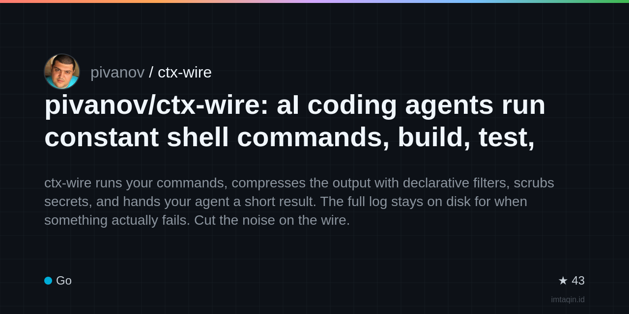 pivanov/ctx-wire: aI coding agents run constant shell commands, build, test, install, lint, search, git