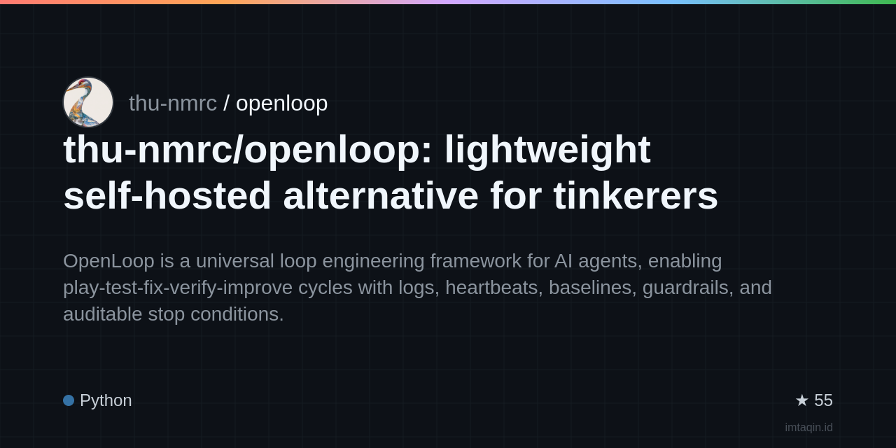 thu-nmrc/openloop: agent-agnostic loop engineering for projects that must be played with, tested, repaired