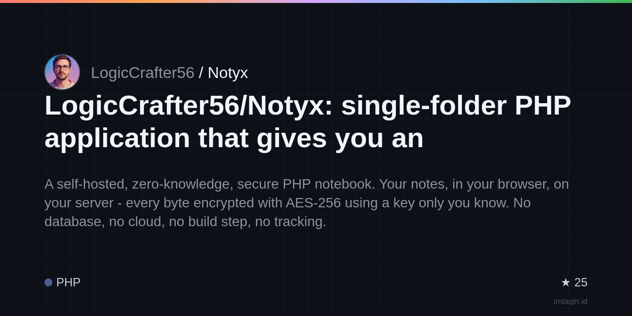 LogicCrafter56/Notyx: single-folder PHP application that gives you an Obsidian-style Markdown notebook you