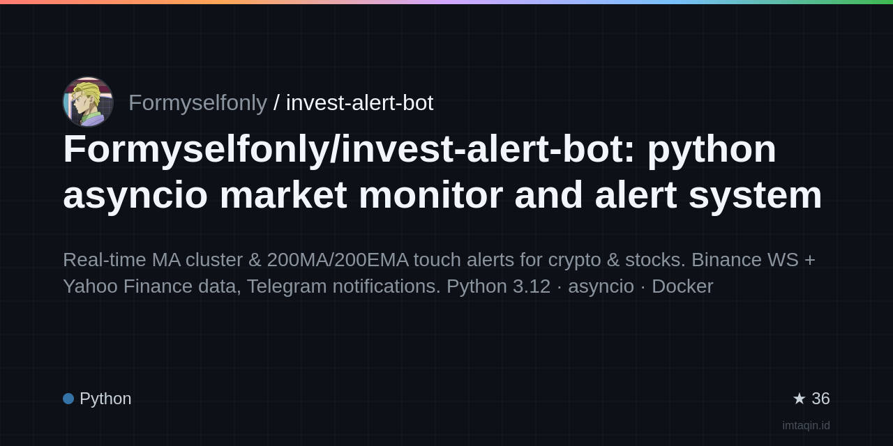Formyselfonly/invest-alert-bot: python asyncio market monitor and alert system focused on MA cluster