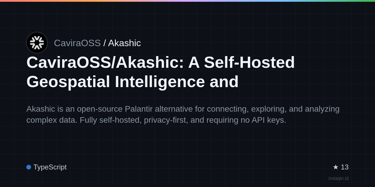 CaviraOSS/Akashic: A Self-Hosted Geospatial Intelligence and Reconnaissance Workspace