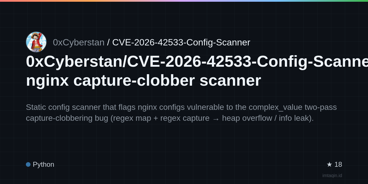 0xCyberstan/CVE-2026-42533-Config-Scanner: nginx capture-clobber scanner