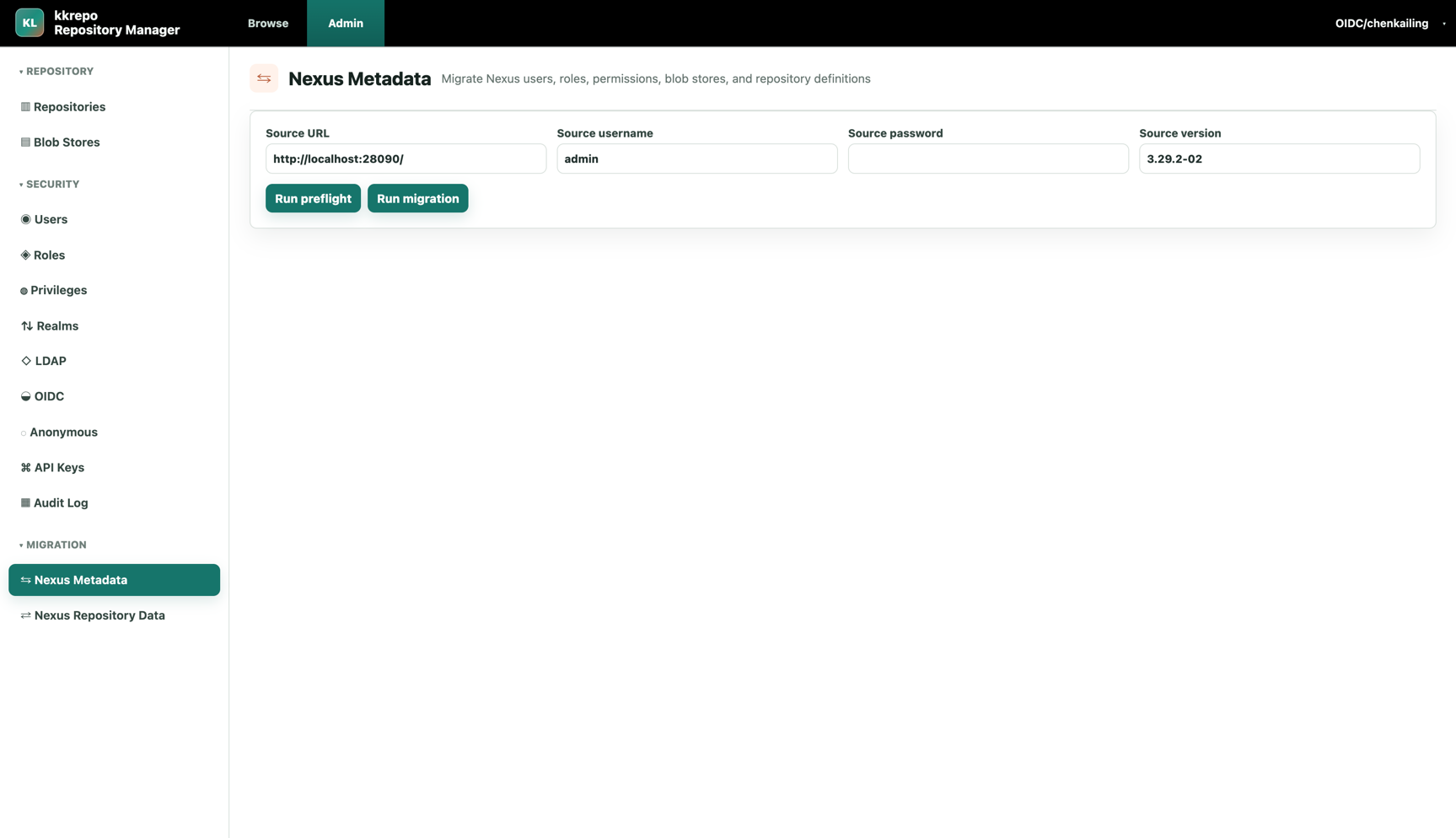 Admin Nexus metadata migration