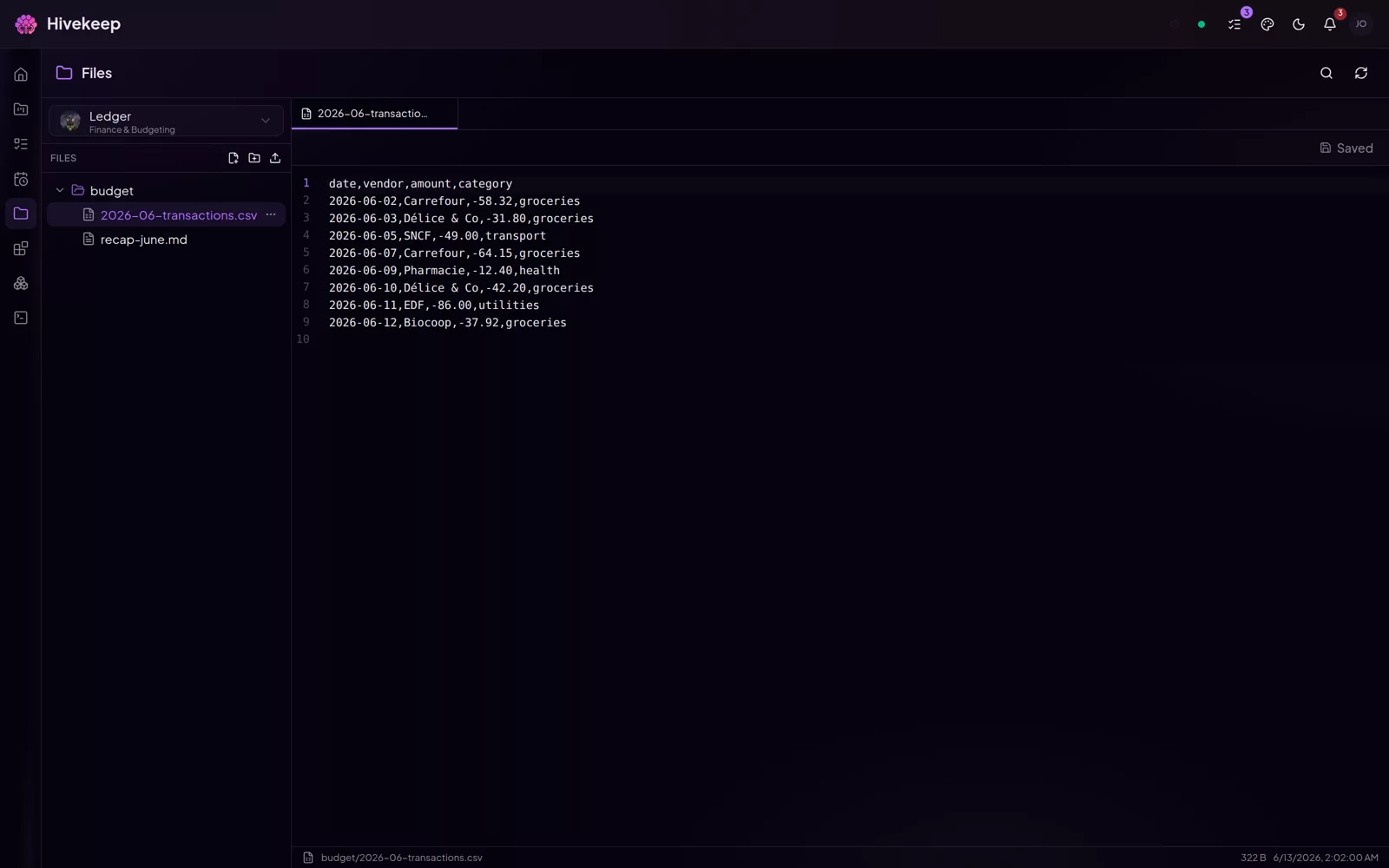 A file browser and code editor for an agent's workspace