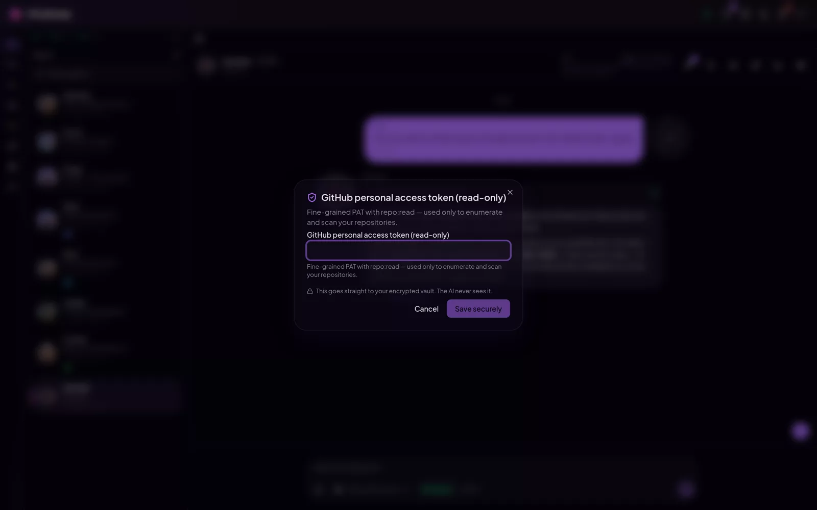 An agent requesting a credential through a secure popup that stores it in the vault