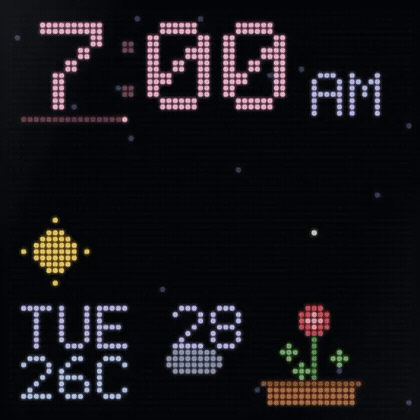 DigiFrame clock face — time, weather and the ambient scene
