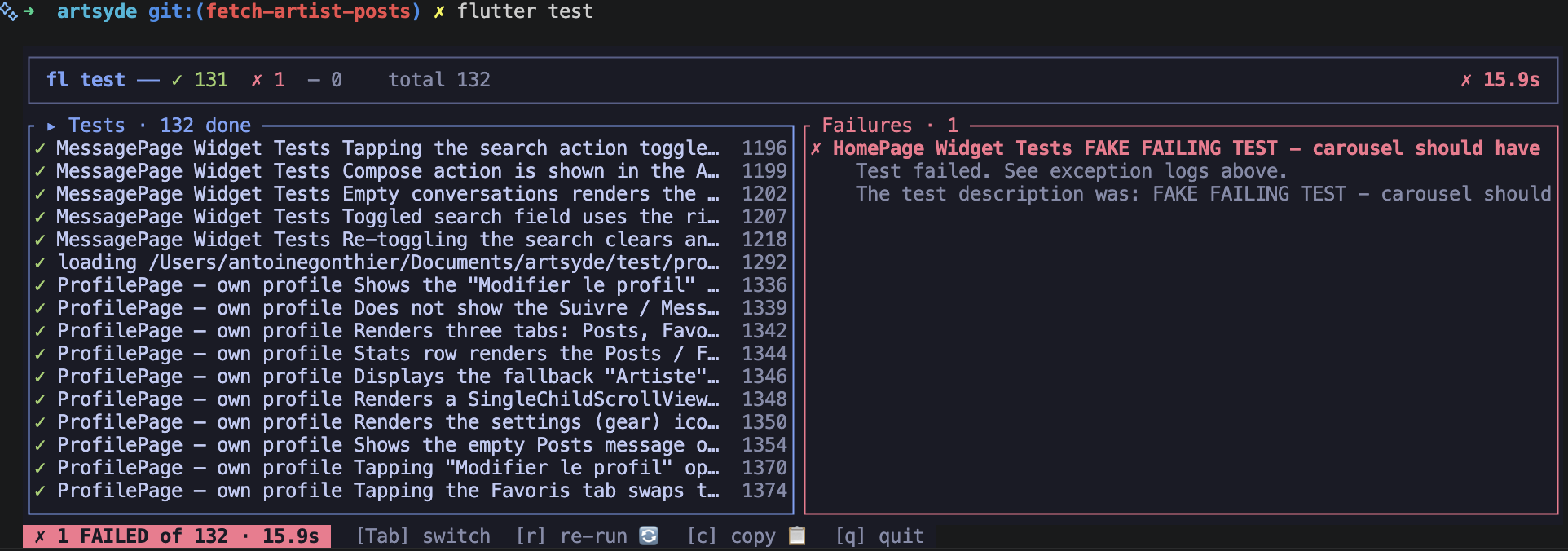 flutter test runner