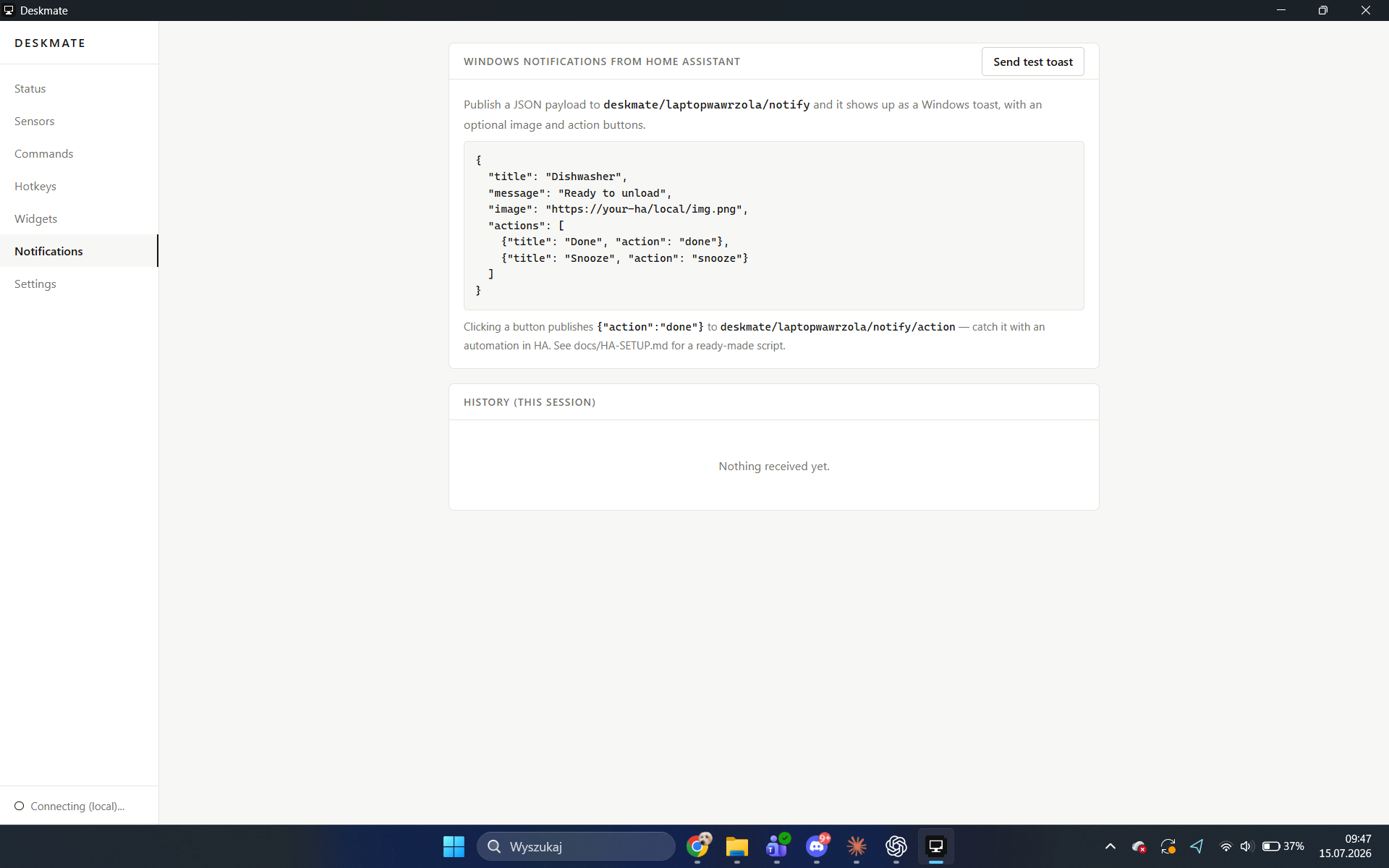 Notifications tab