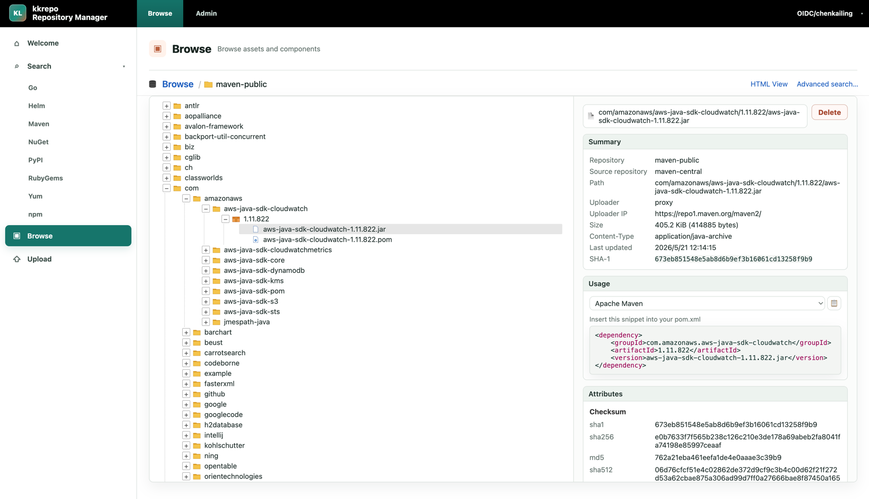 User directory browsing and artifact details