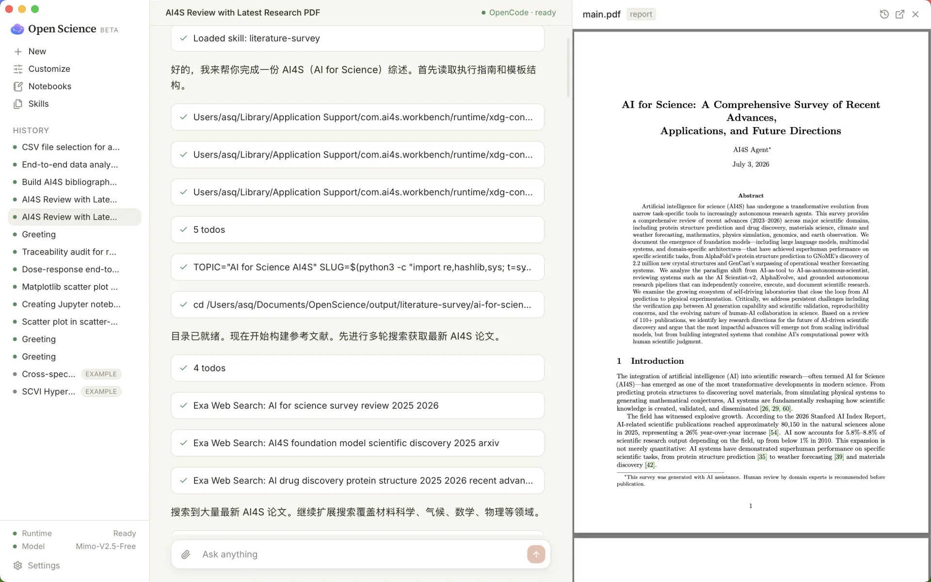 Literature survey producing a rendered PDF manuscript with a traceability review