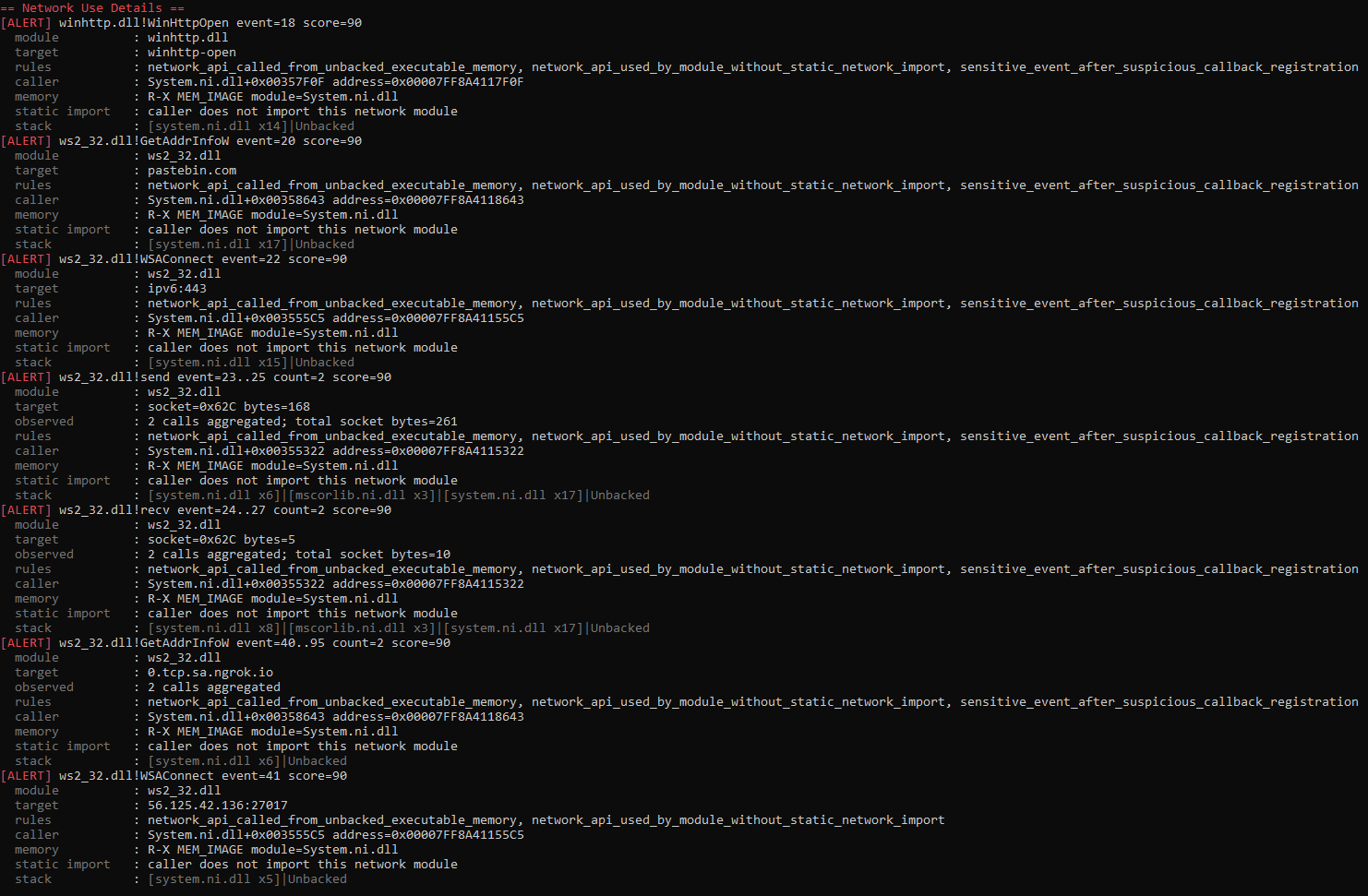 Network-use trace detection in C2 payload