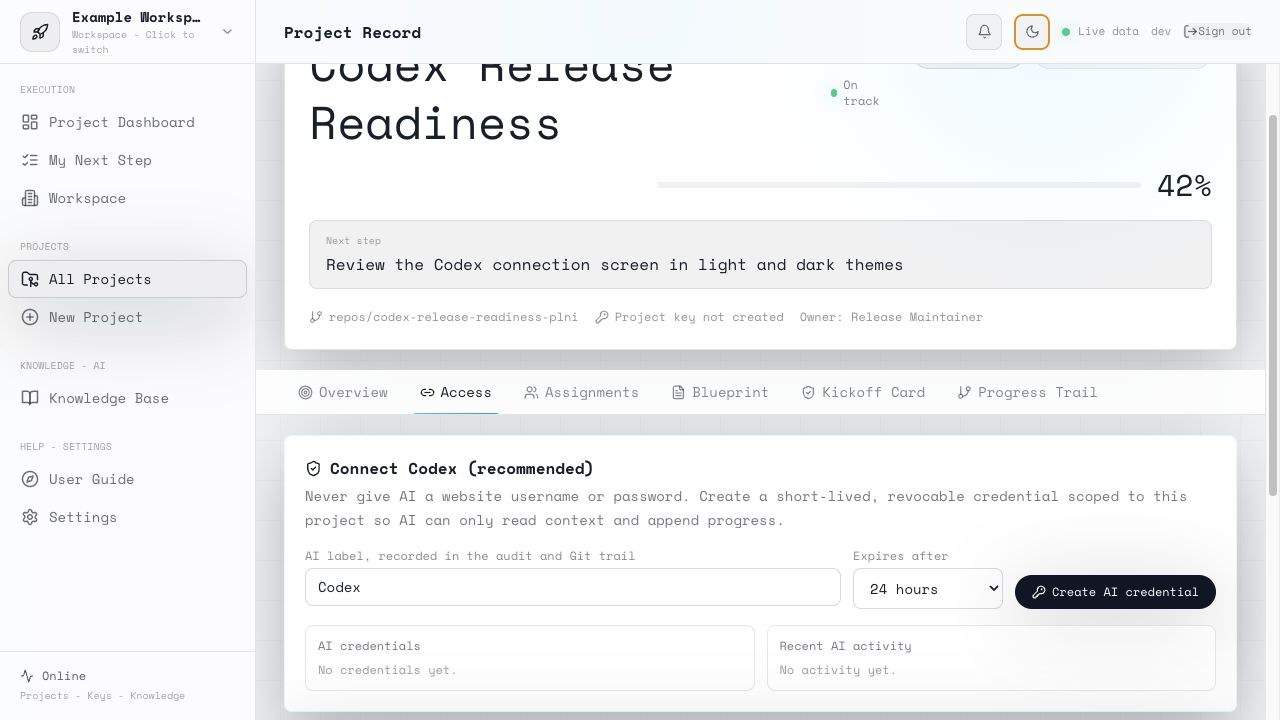 Codex project connection in light mode