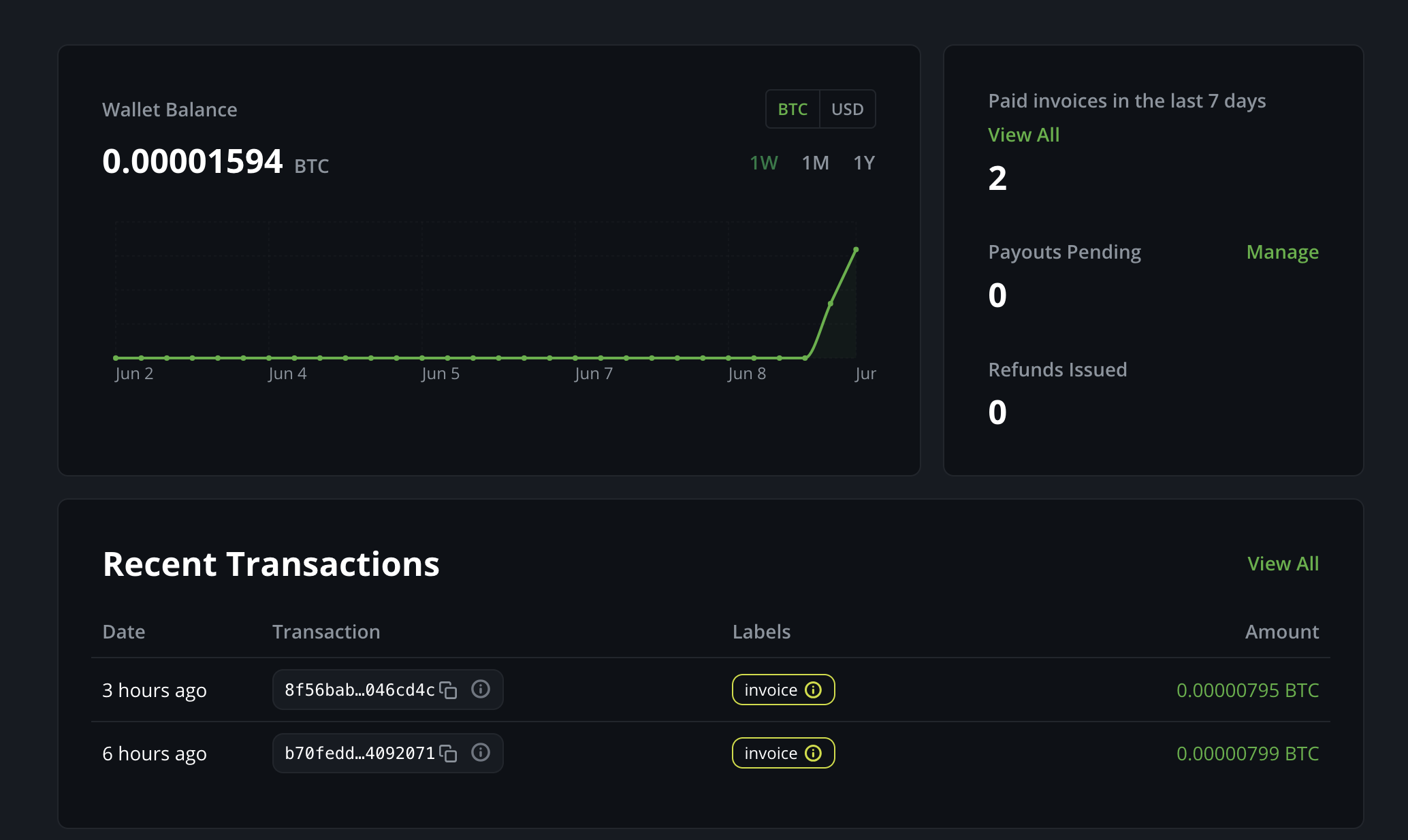BTCPay checkout summary