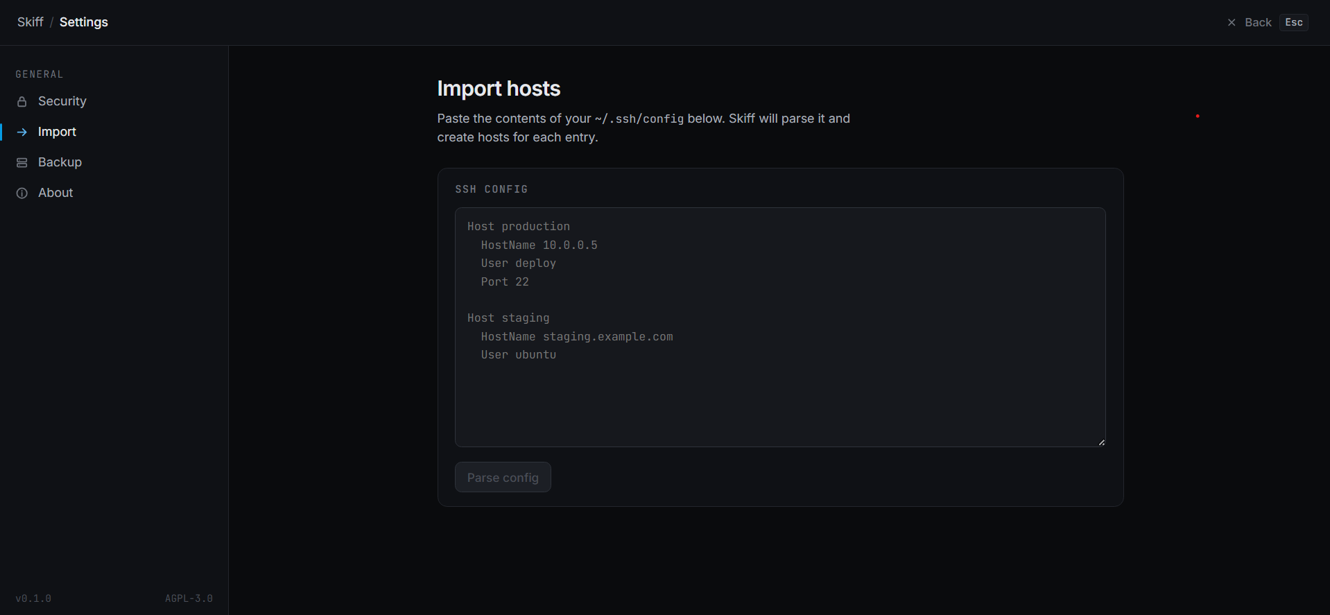 Import from ssh config
