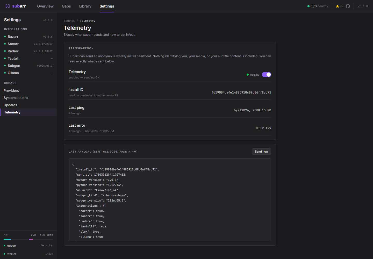 Settings — telemetry