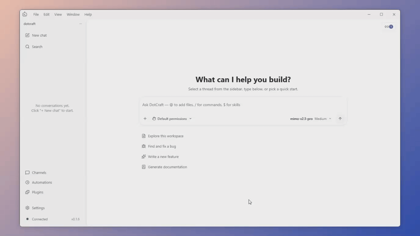 DotCraft Channels configuration and conversations