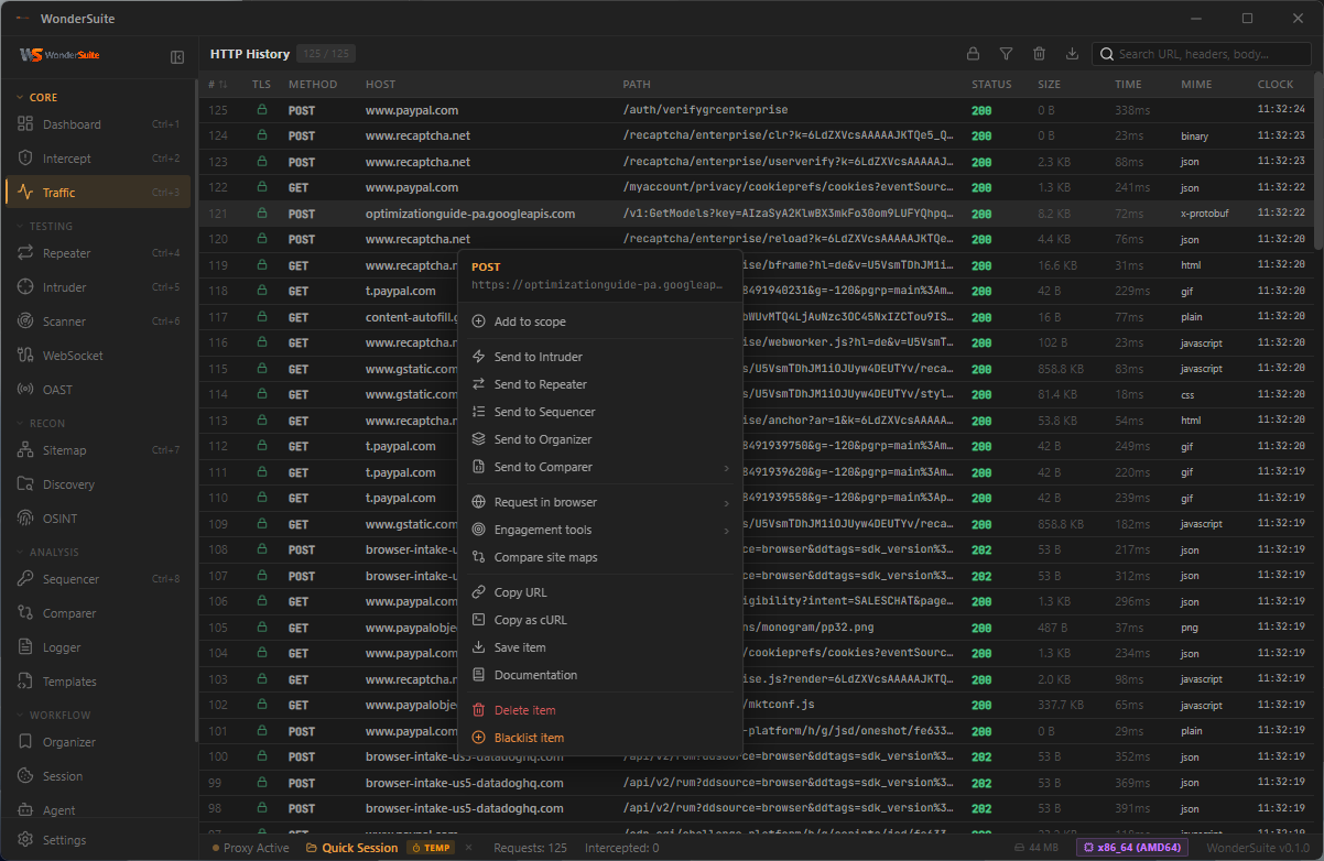Traffic Context Menu