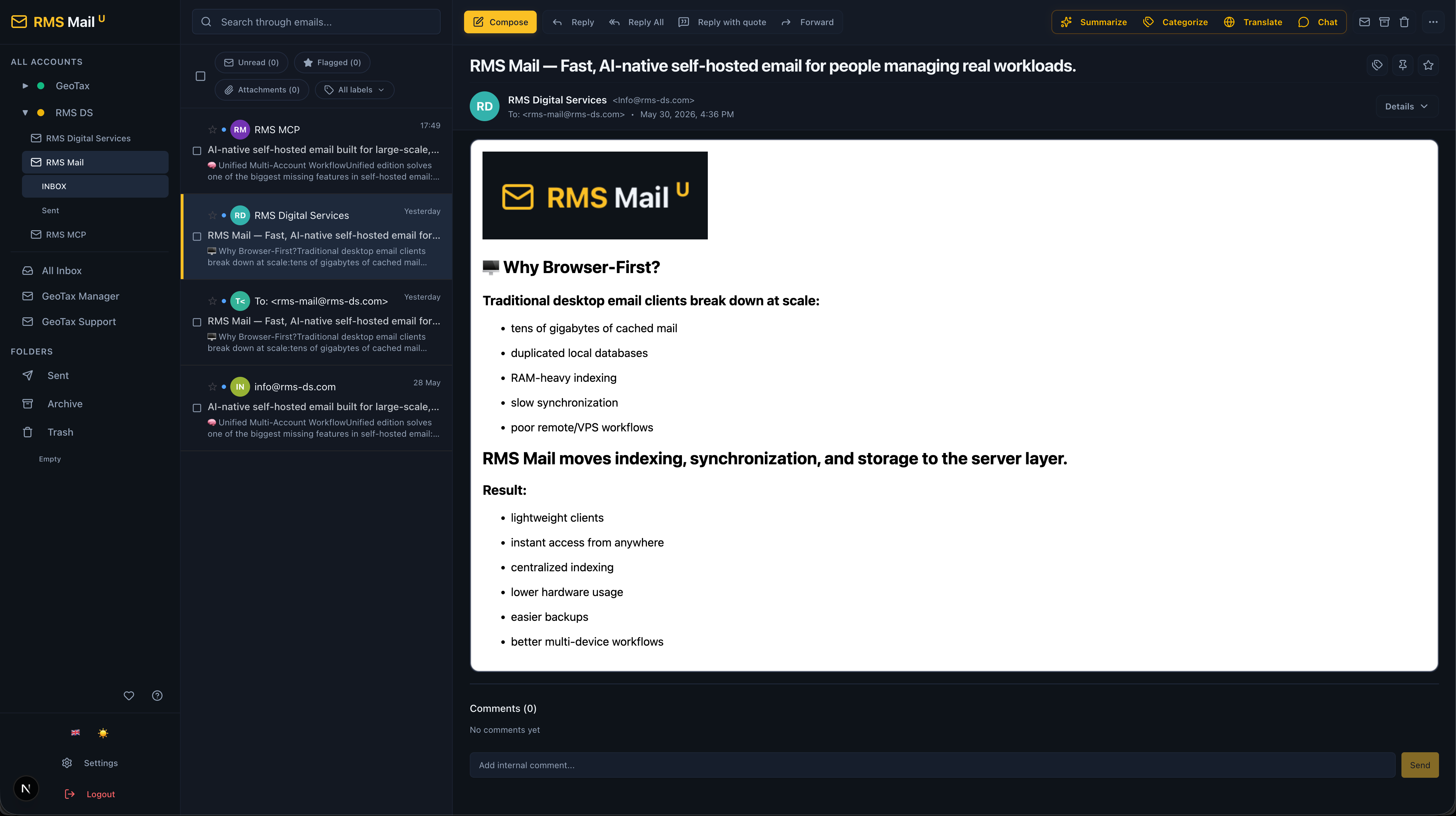 RMS Mail Unified Interface