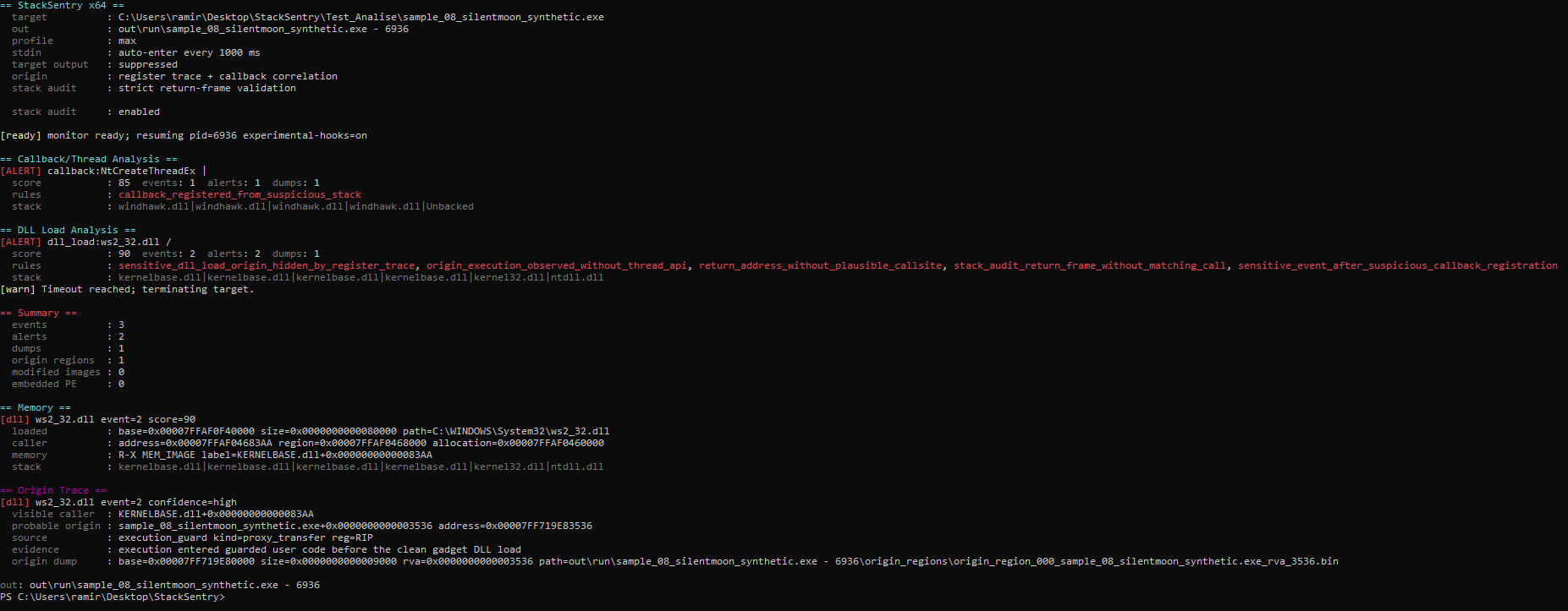 SilentMoonwalk synthetic stack detection