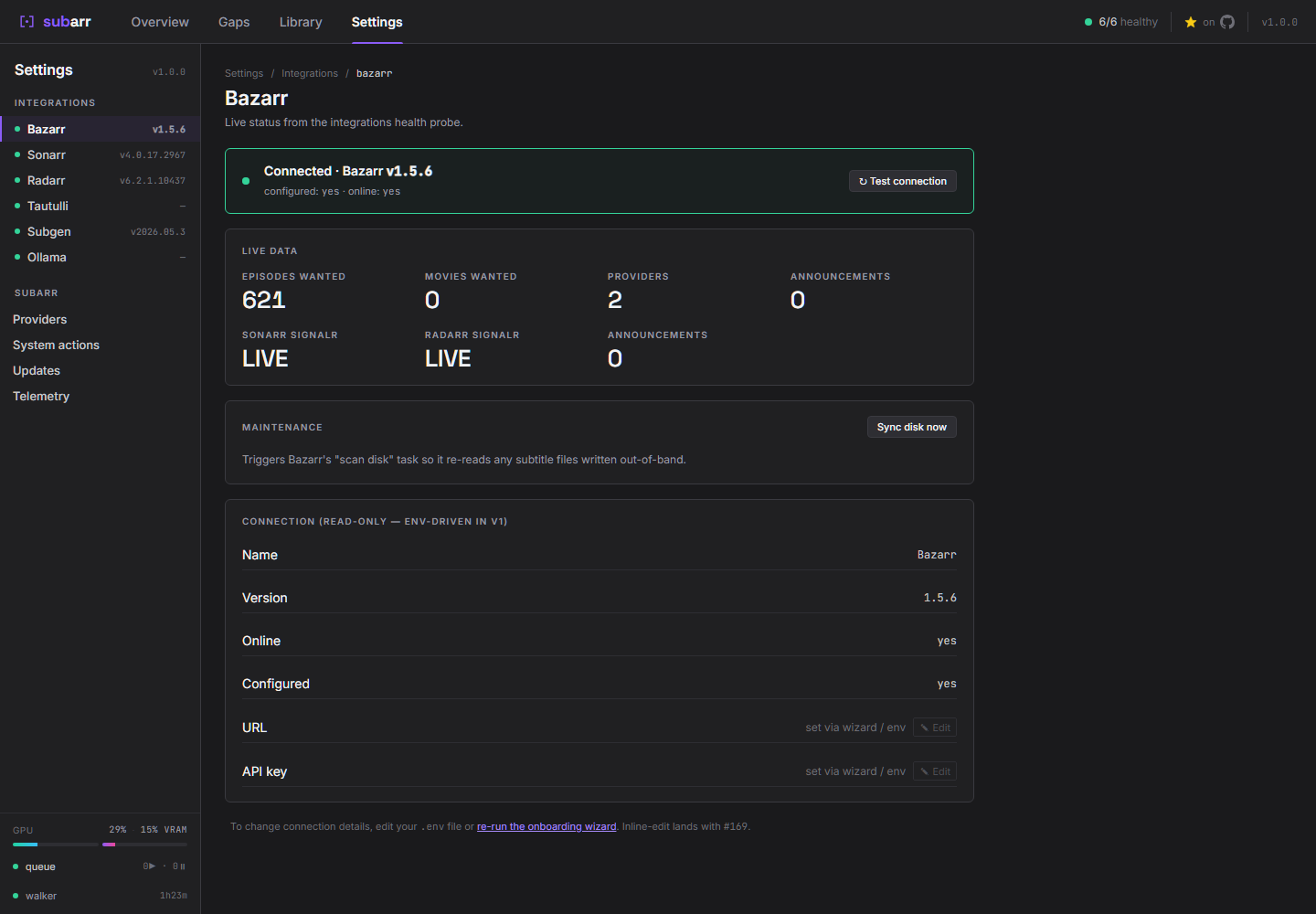 Settings — integrations
