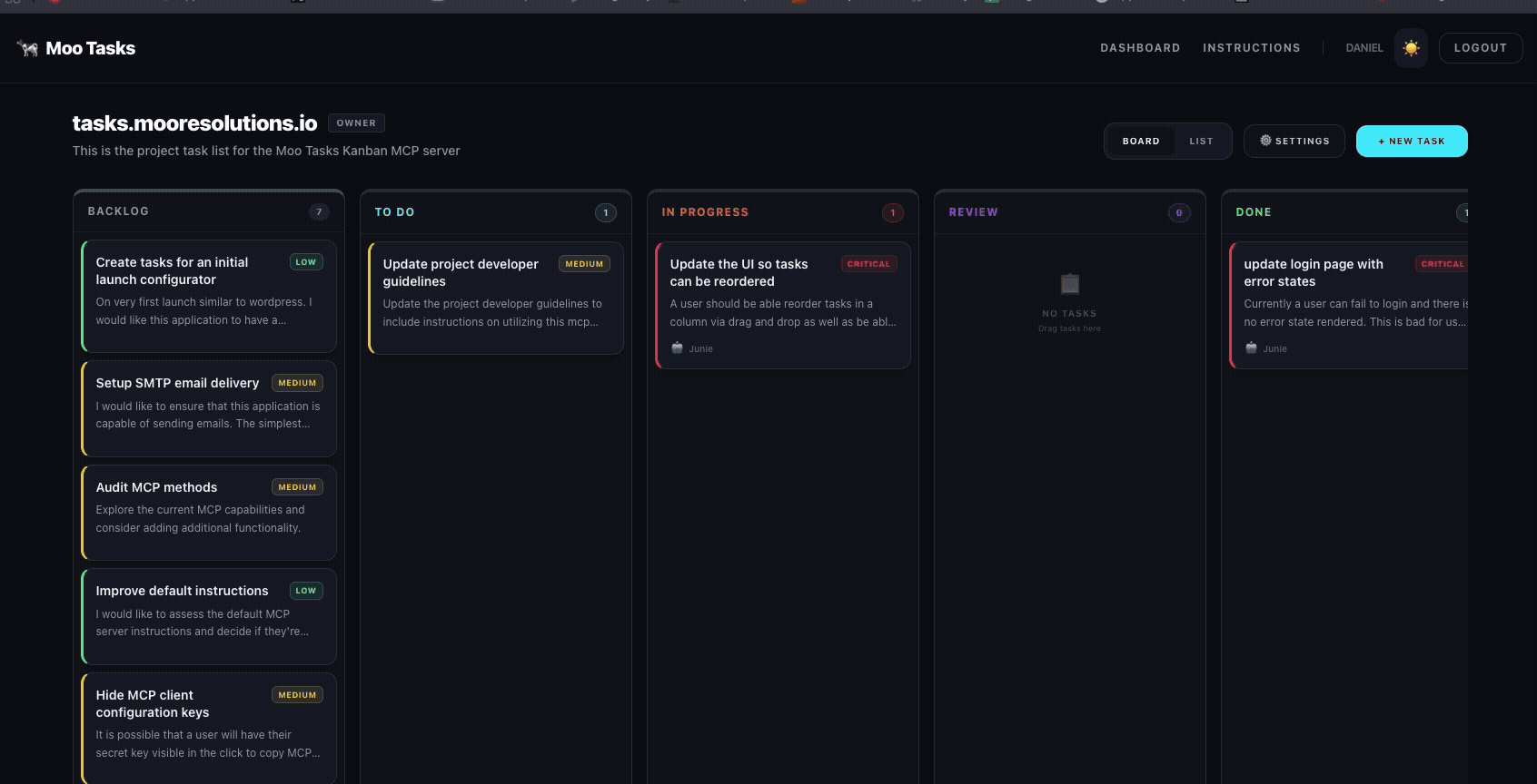moo-tasks: A simple multiuser multiboard task MCP server managed via kanban b