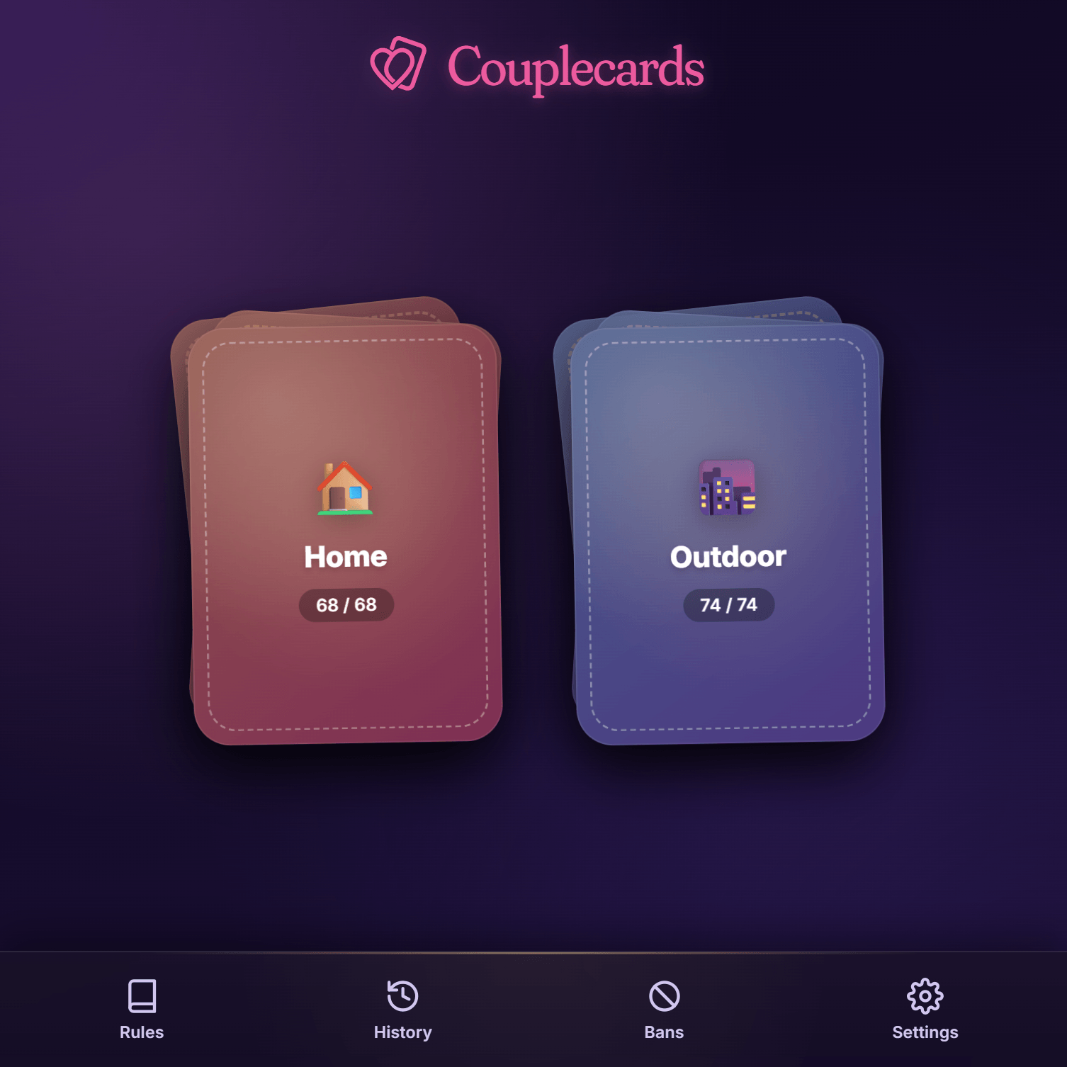 couplecards: A self-hosted web app that lets couples draw activity cards to b