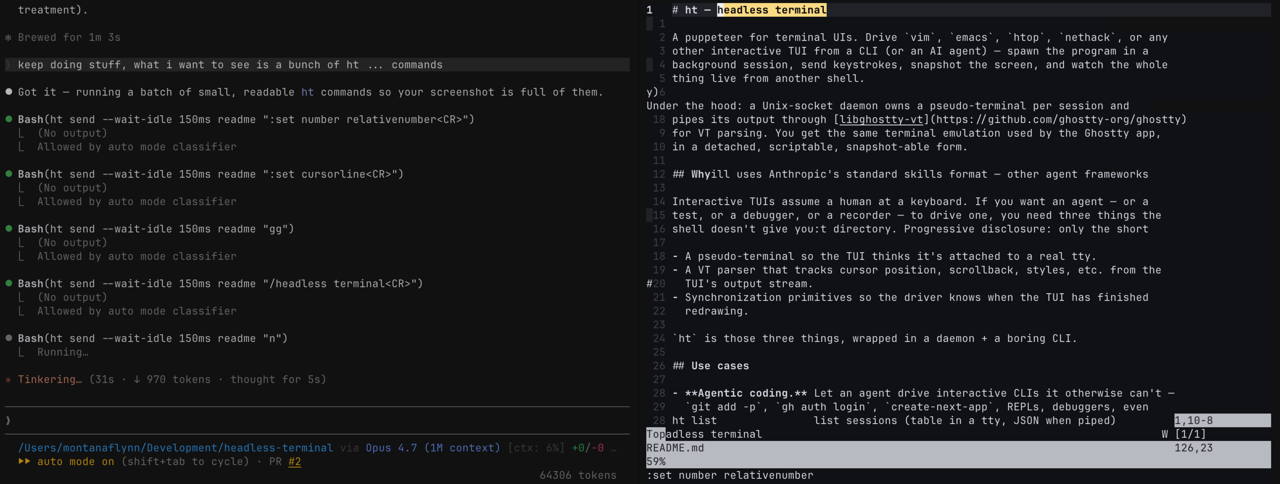 headless-terminal: Automates TUIs like vim, emacs, htop in headless sessions