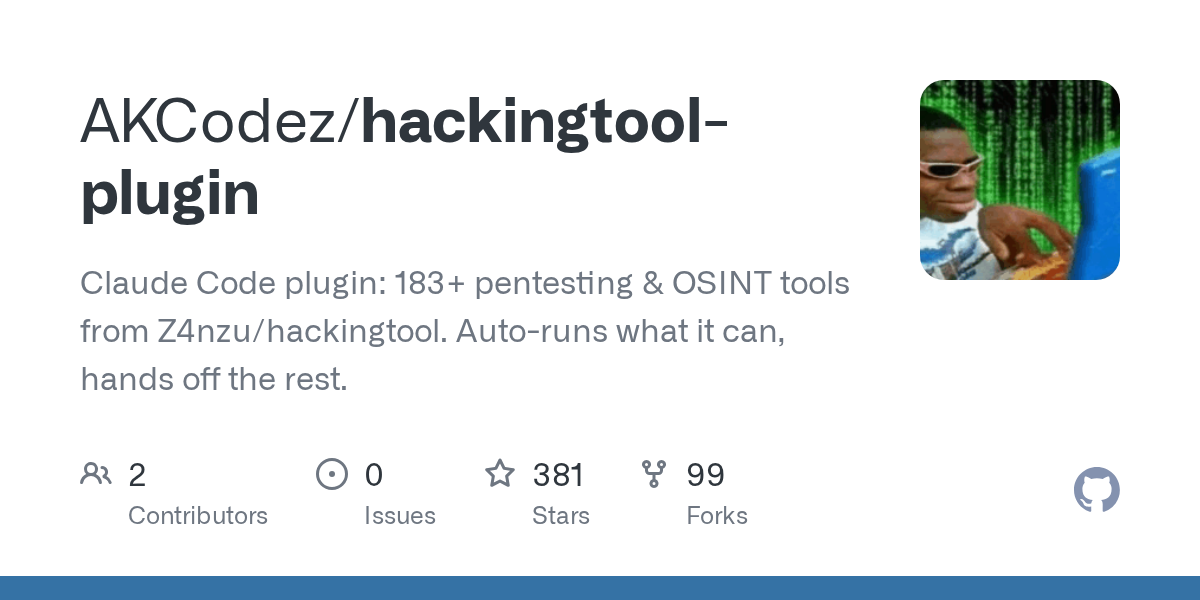 hackingtool-plugin brings 183 pentesting and OSINT tools to Claude Code