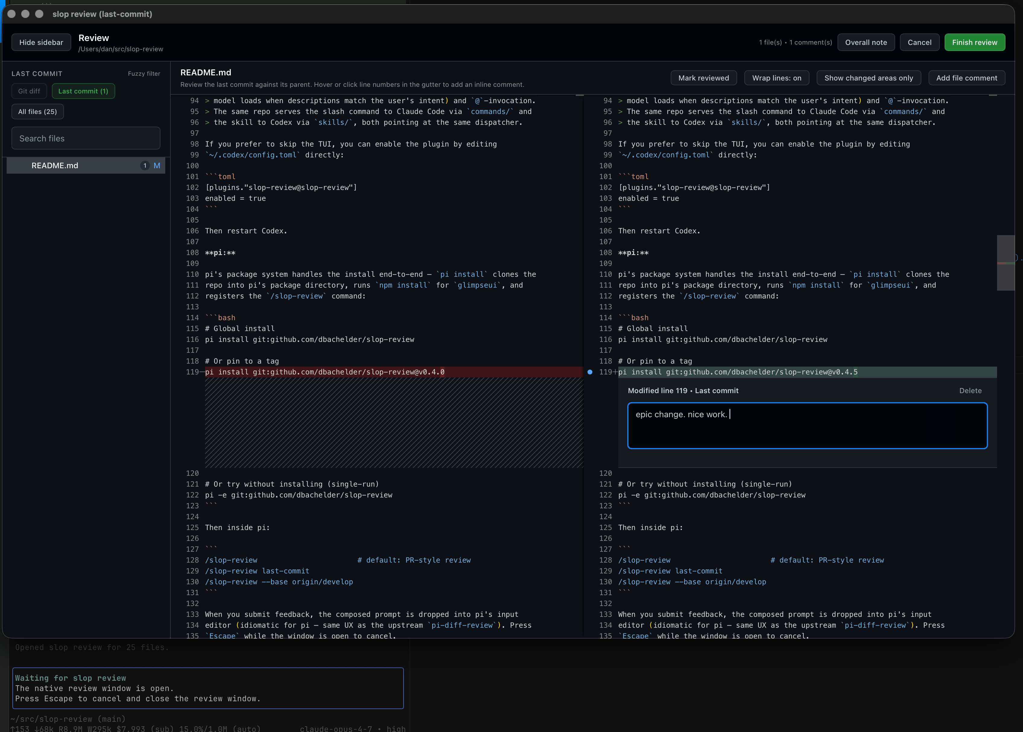 slop-review: Native Window for Reviewing AI Agent Code Changes
