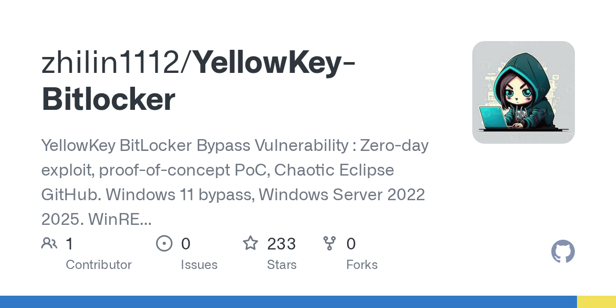 zhilin1112/yellowkey-bitlocker: proof-of-concept repository that demonstrates a zero-day vulnerability