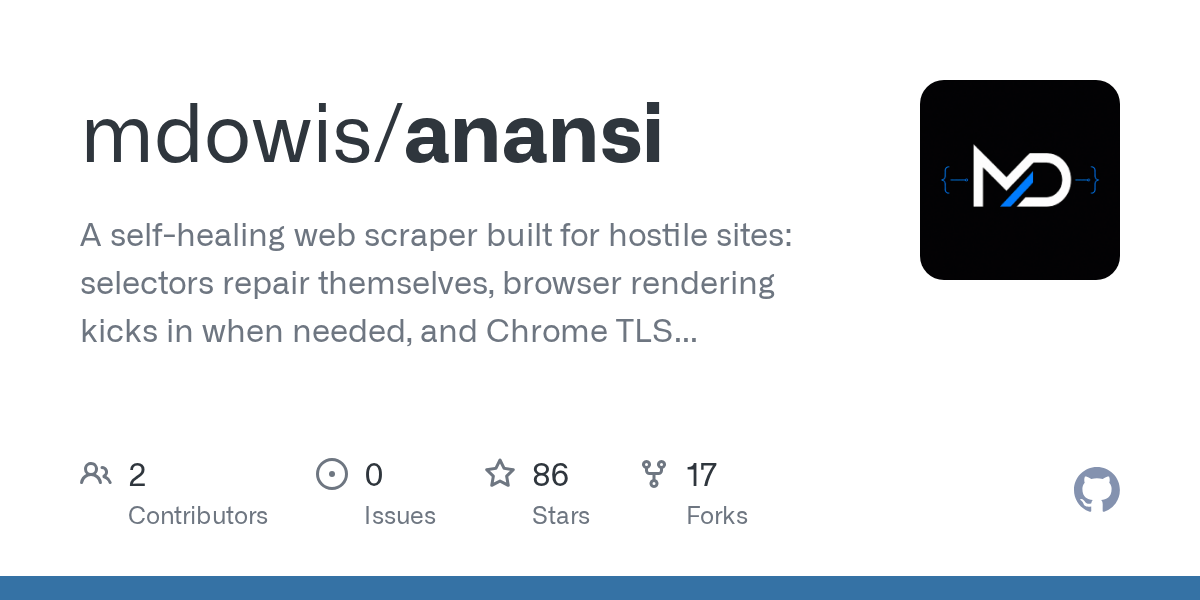 mdowis/anansi: every web scraper starts working. The question is how long before it breaks.