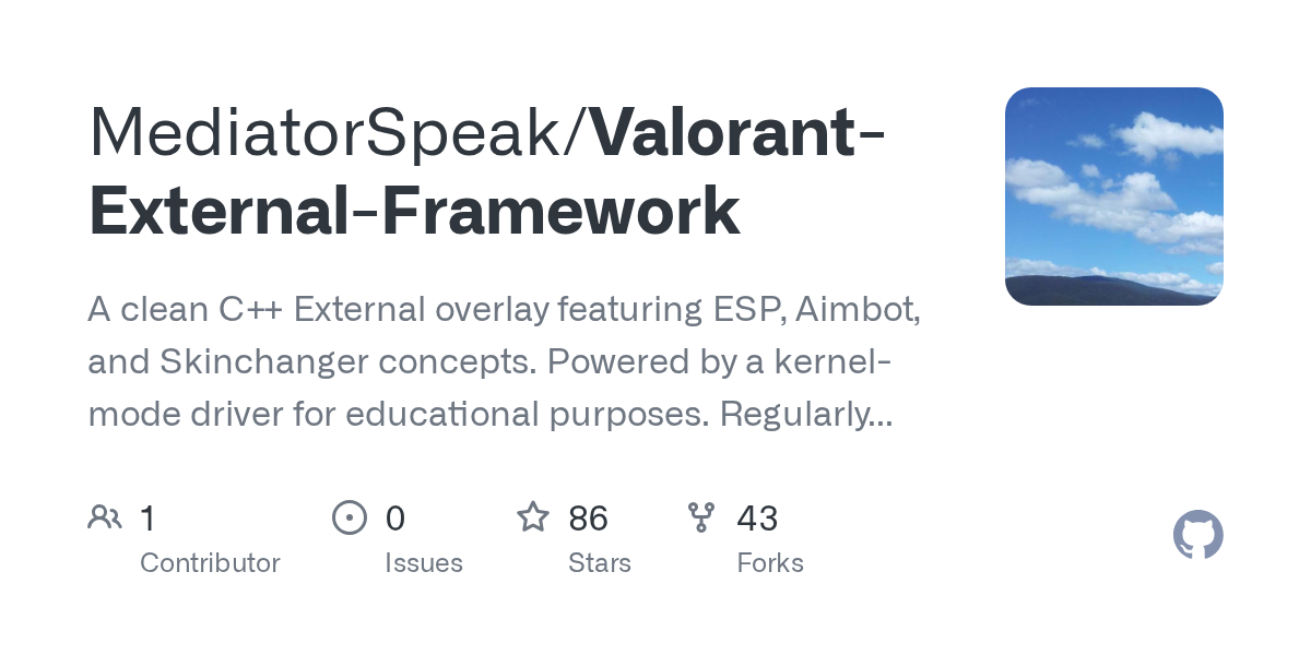 mediatorspeak/valorant-external-framework: clean, optimized C++ External Overlay featuring advanced ESP