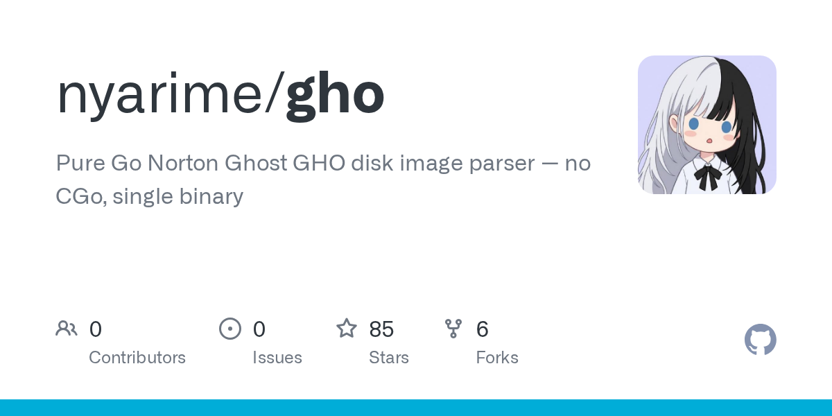 nyarime/gho: pure Go library and CLI tool for parsing Norton Ghost GHO disk image files.