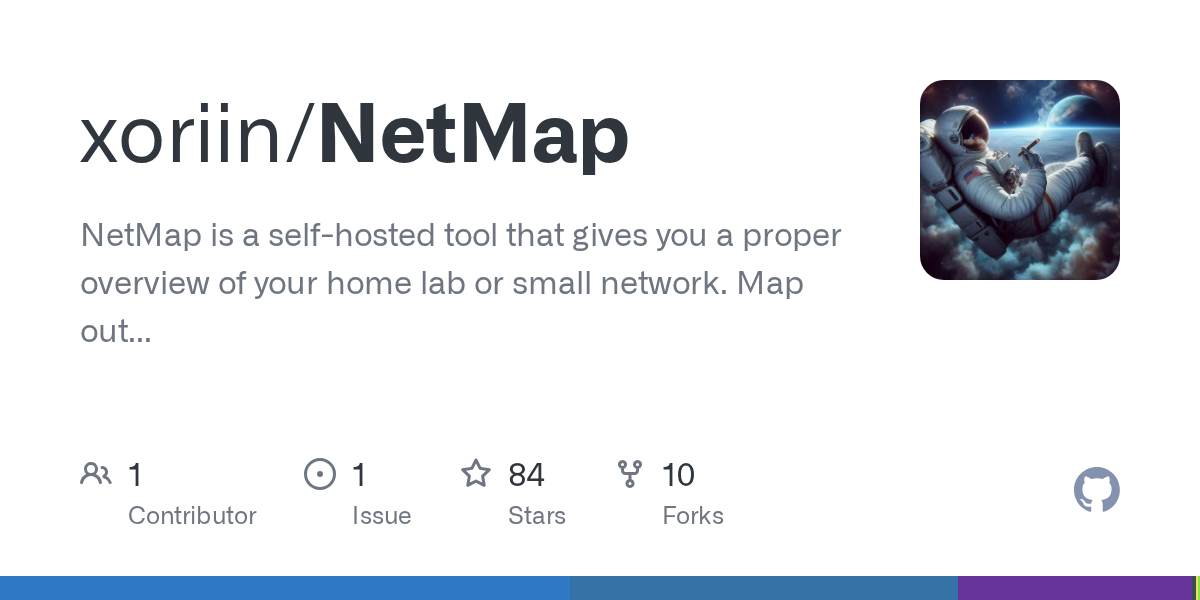 xoriin/netmap: everything runs in a single container. The web UI, API, database