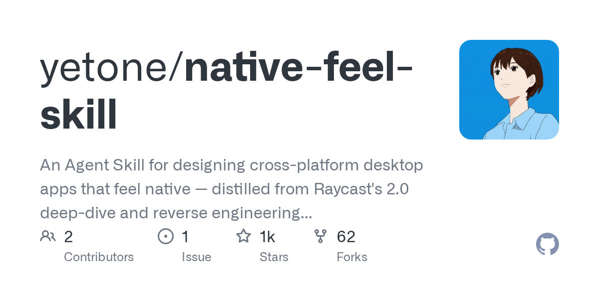 yetone/native-feel-skill: -g flag installs globally (user-level) so every project picks it up