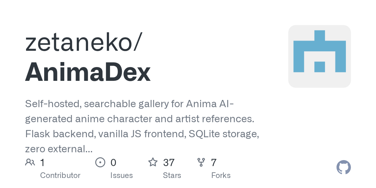 zetaneko/animadex: self-hosted, searchable gallery for AI-generated anime character and artist references