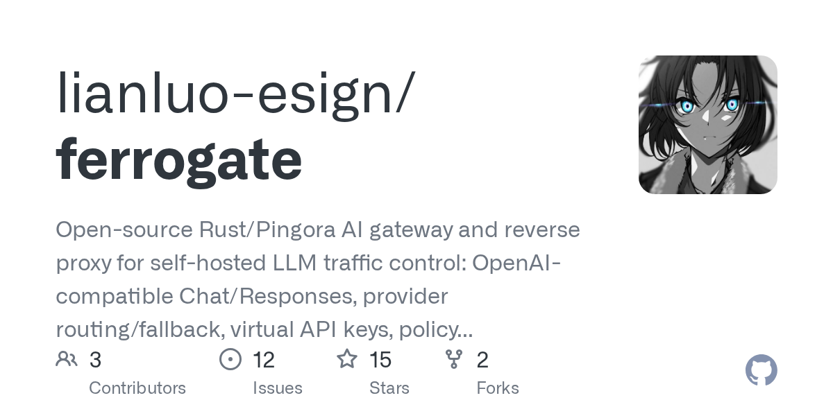 lianluo-esign/ferrogate: open-source Rust API gateway and AI gateway built on Cloudflare Pingora