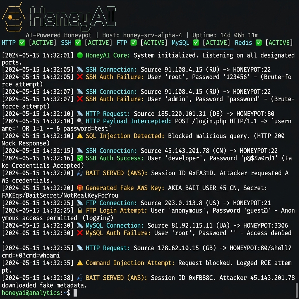 martidu4/honey-ai: honeyAI is a proactive, AI-driven honeypot that intercepts attackers across every common