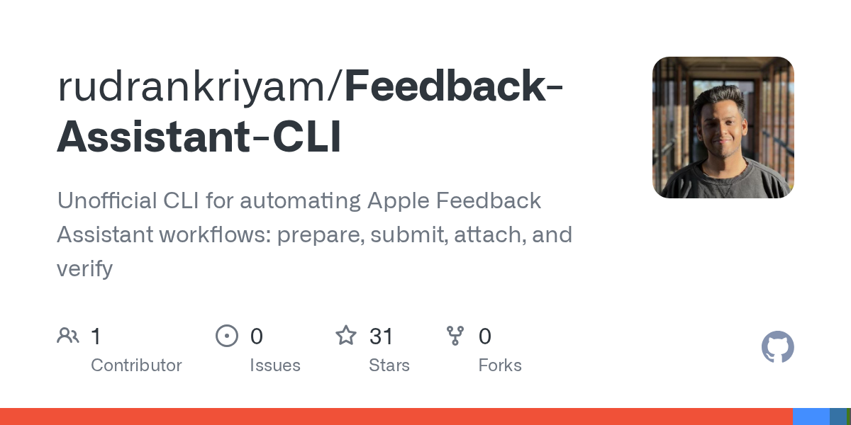 rudrankriyam/Feedback-Assistant-CLI: xcfb is an agent-first command-line toolkit for Apple Feedback
