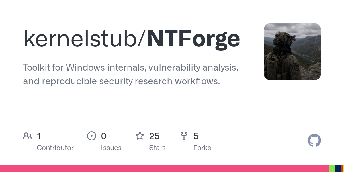 kernelstub/NTForge: windows 10/11 C++17 vulnerability-research and exploit-reproduction template intended