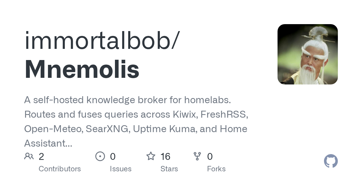 immortalbob/Mnemolis: unified local knowledge search API for self-hosted homelabs