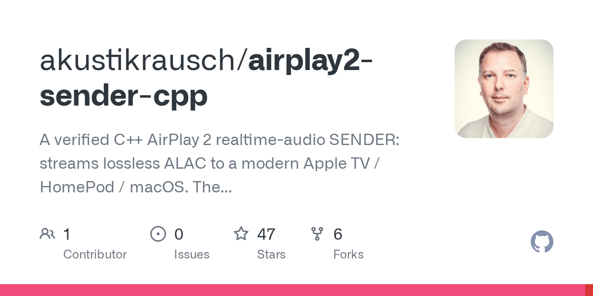 akustikrausch/airplay2-sender-cpp: airPlay 2 Sender (C++)