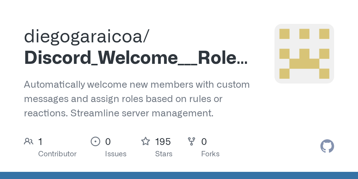 diegogaraicoa/Discord_Welcome___Role_Bot: discord Welcome & Role Bot