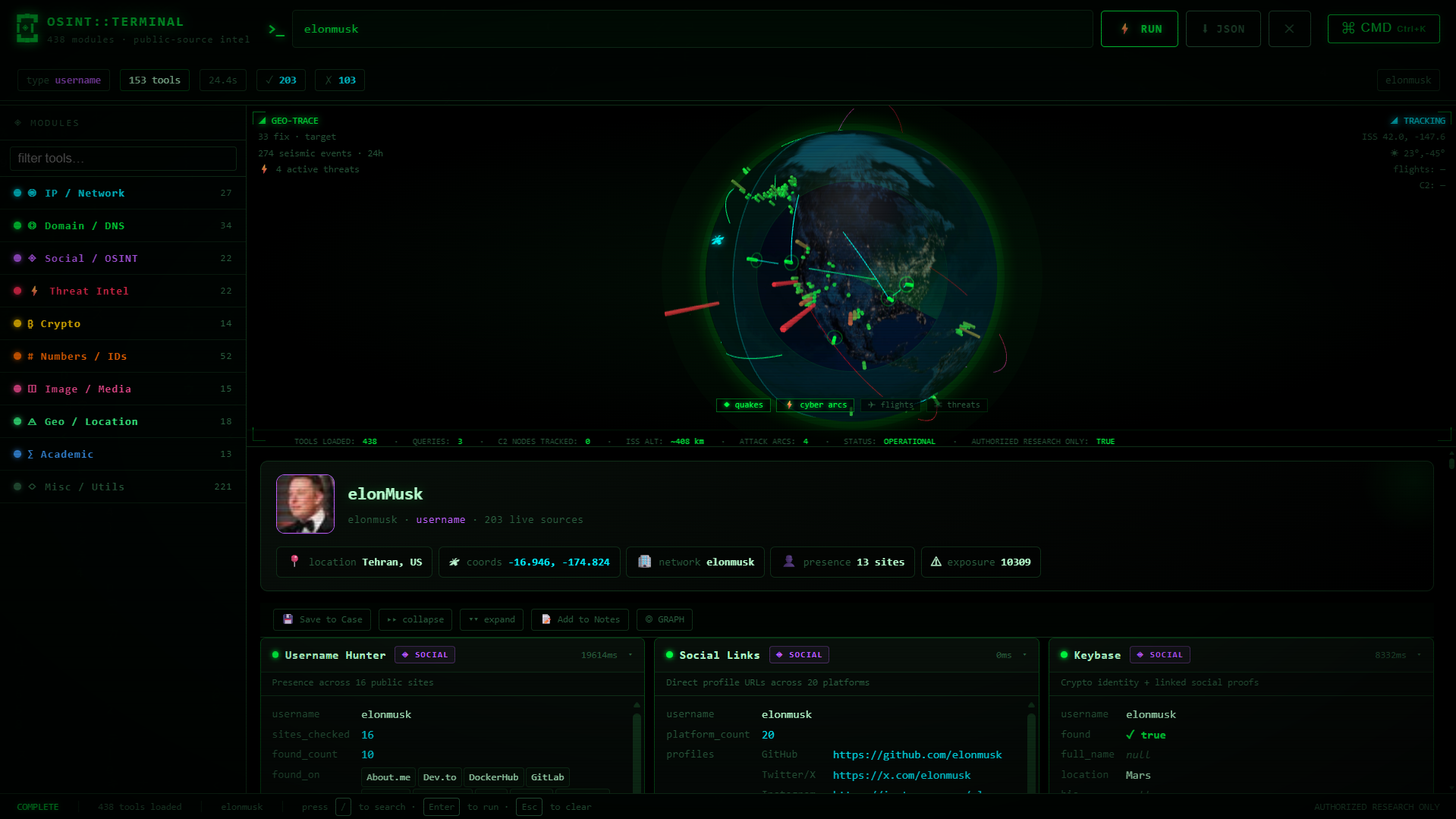 RojanSapkota/osint-terminal: A self-hosted OSINT dashboard with 438 keyless tools
