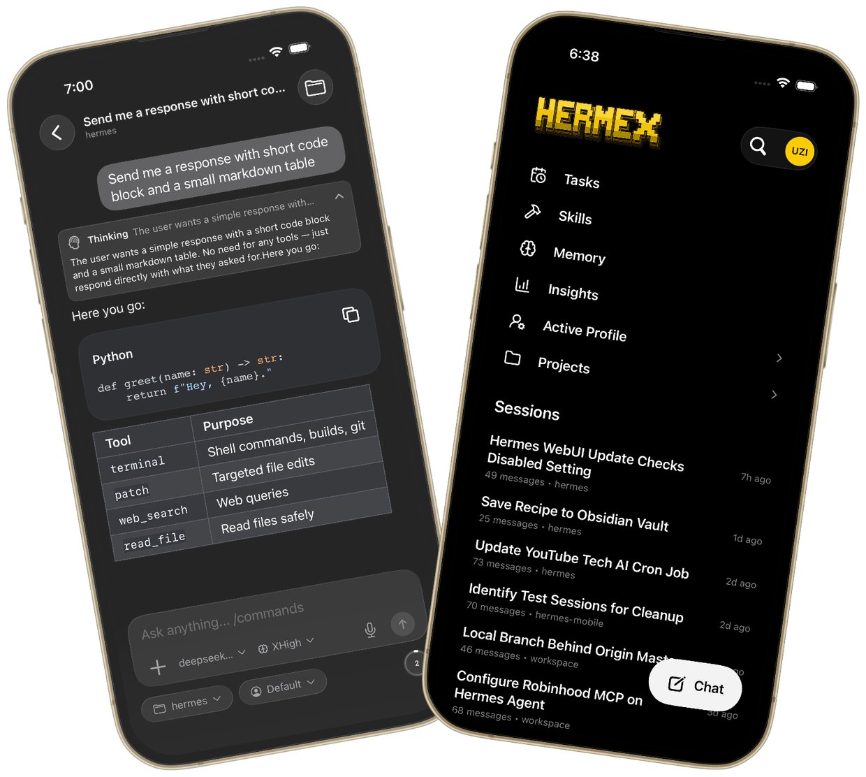 uzairansaruzi/hermex: control your self-hosted Hermes agent from your iPhone.