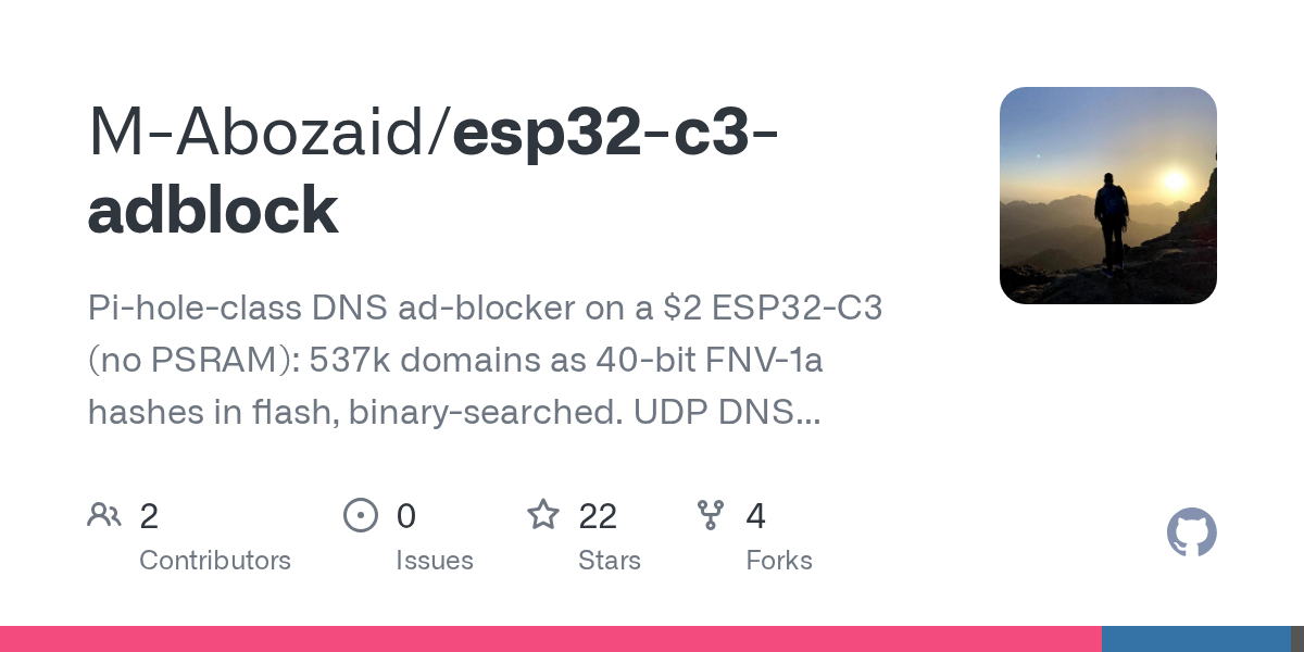 M-Abozaid/esp32-c3-adblock: A Pi-hole-style DNS ad-blocker for $2 ESP32-C3 hardware