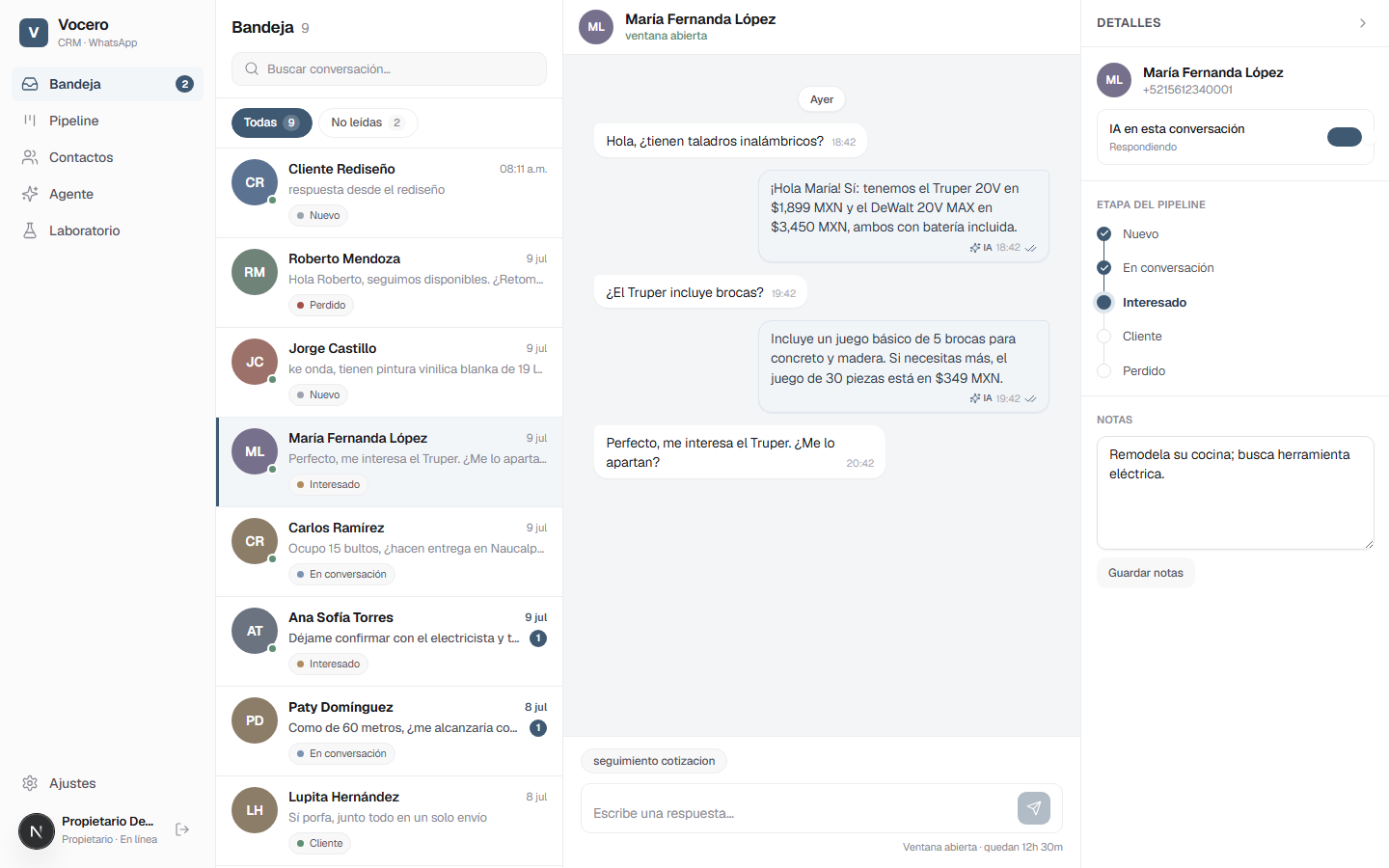 kevinrivm/vocero-crm: An open-source, self-hosted WhatsApp CRM with an AI agent